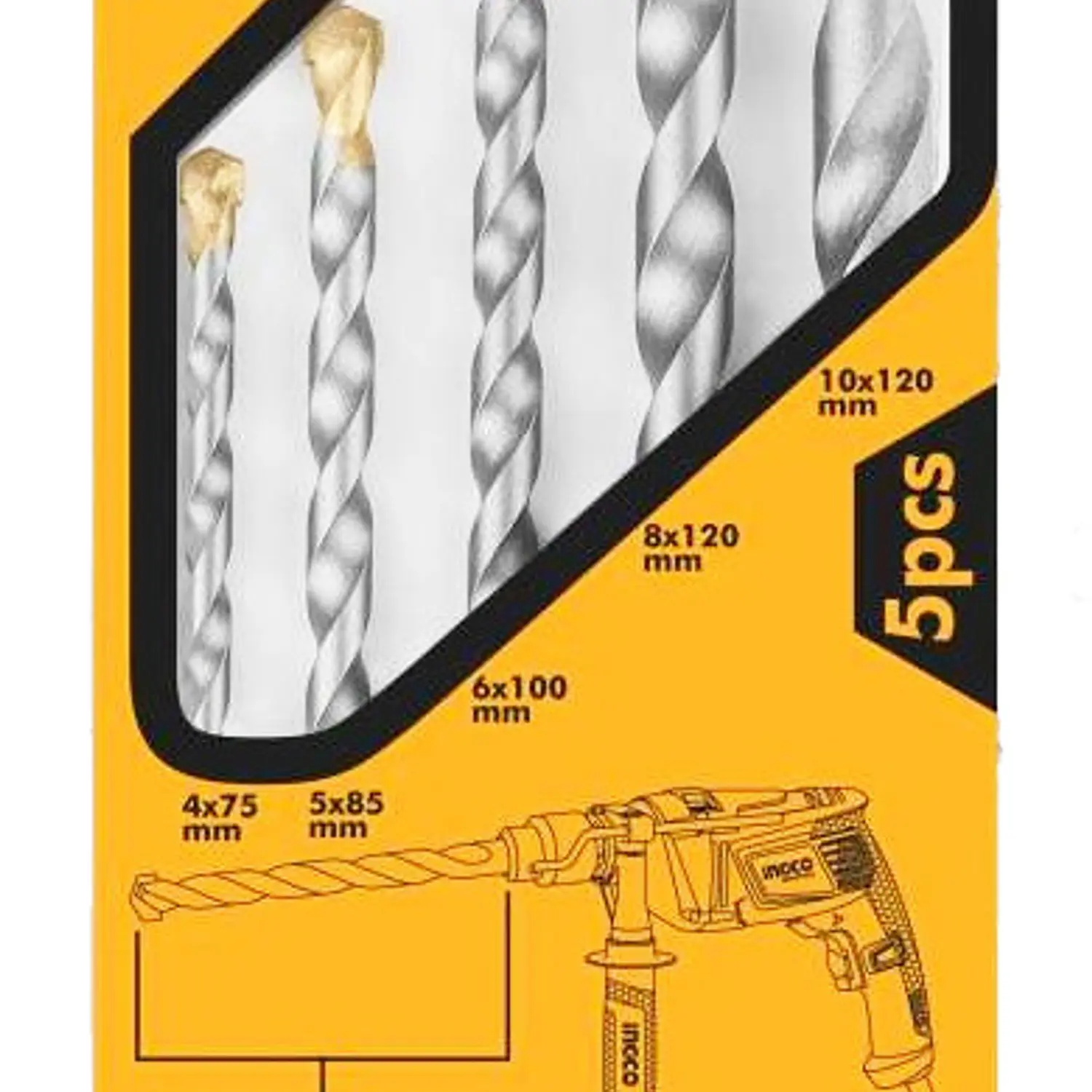 BROCA INGCO P/CONCRETO JGO. 5 PZS 4,0 A 10,0 MM # AKDB3055