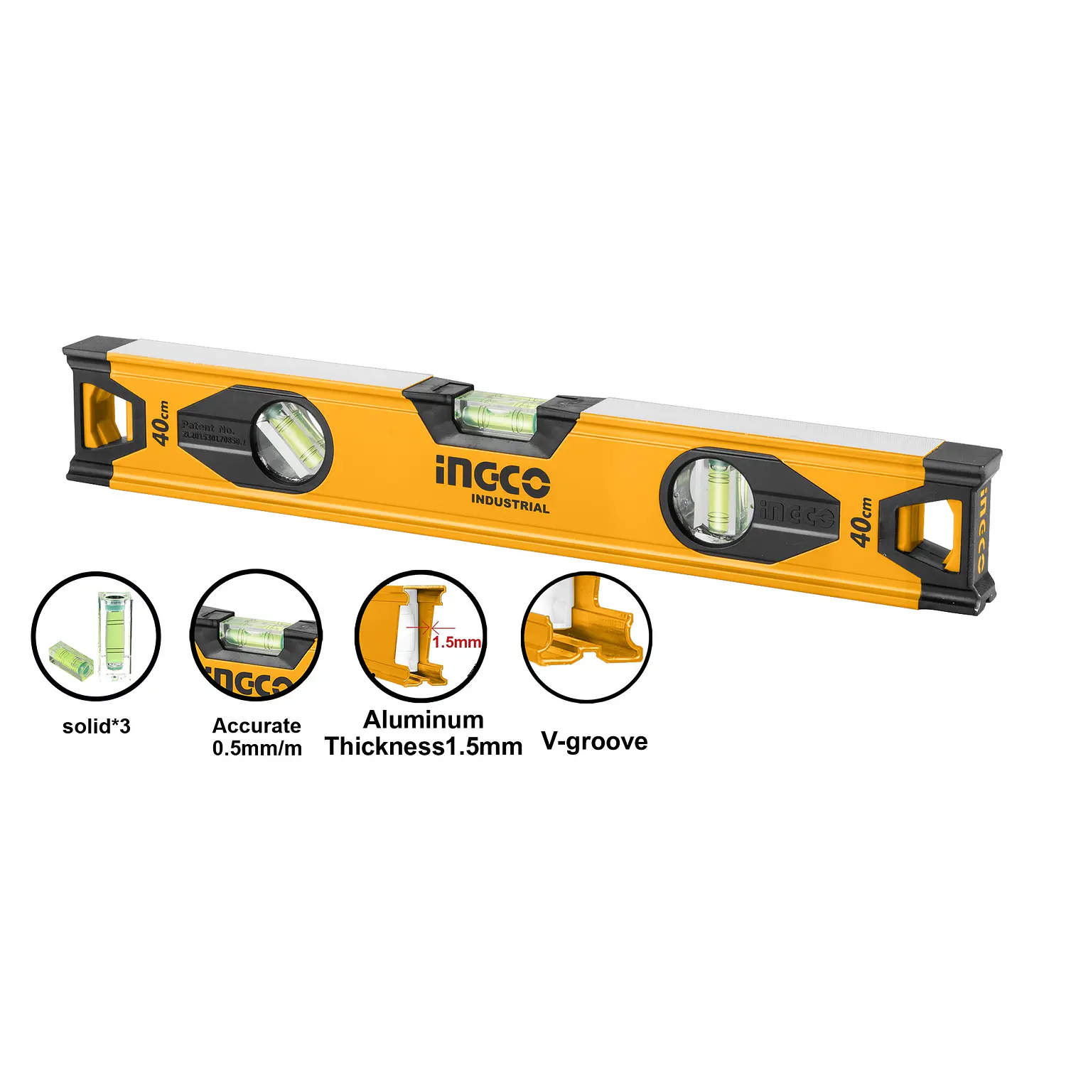 NIVEL INGCO ALUMINIO INDUSTRIAL 40 CM. TRES AGUAS # HSL08040