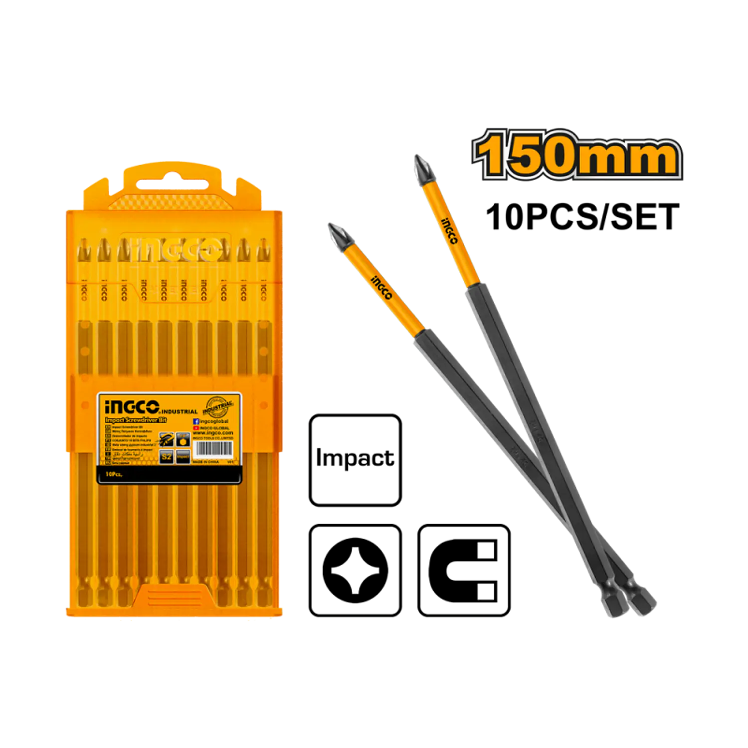PUNTA INGCO LARGA IMPACTO PH2 150MM JGO.10 PZAS # SDBIM11PH263