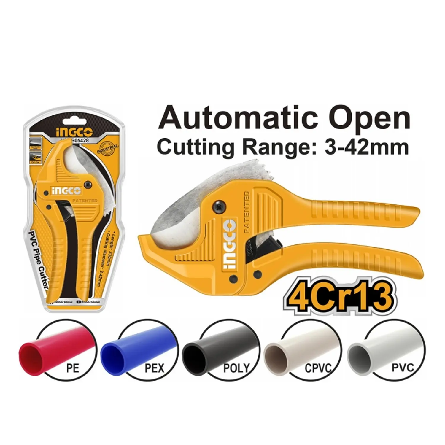 CORTA TUBOS INGCO PVC 3 - 42 MM LONGITUD 193 MM #HPCS05428