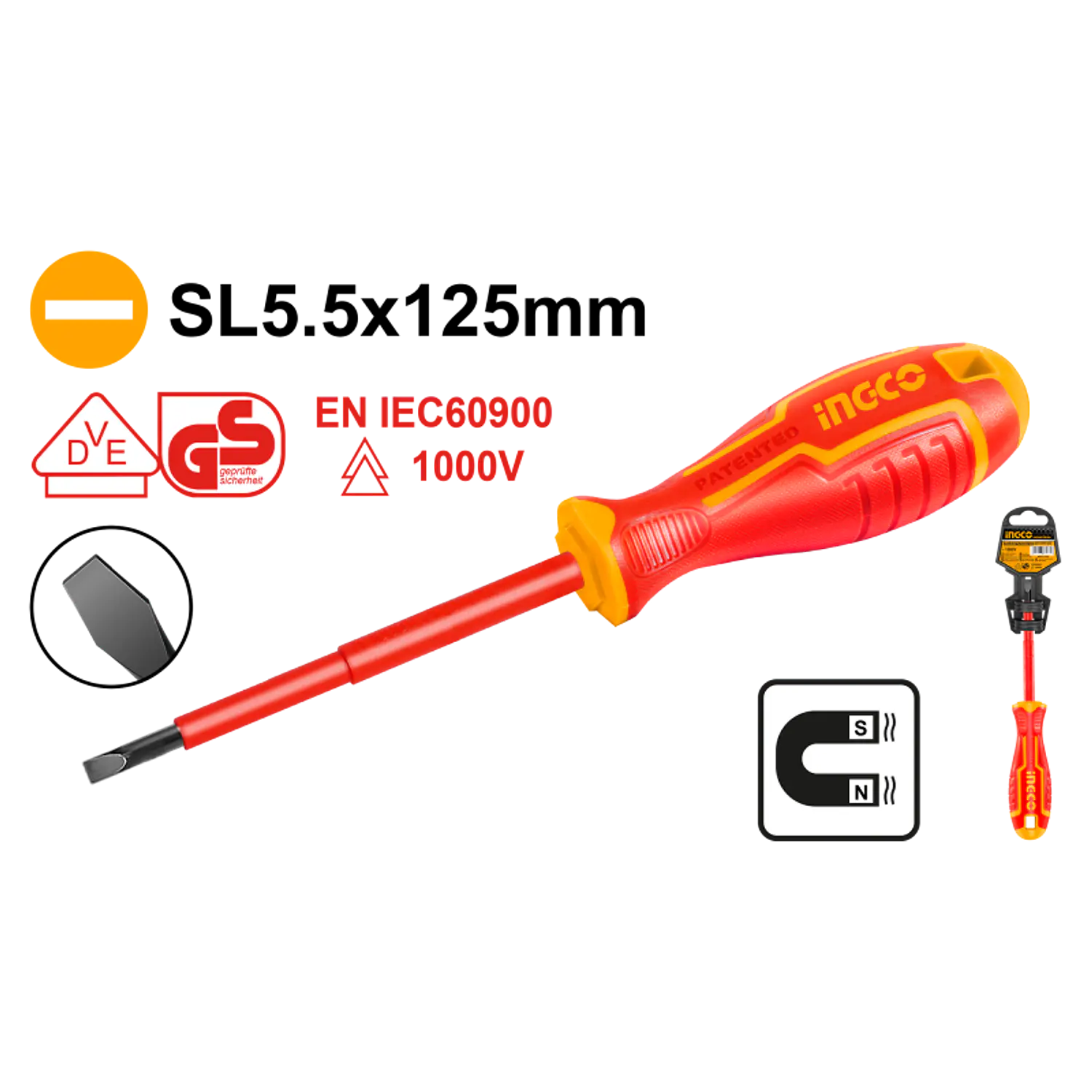 ATORNILLADOR INGCO ELECTRICO AISLADO 1000V 5,5 X 125 MM # HISD815125