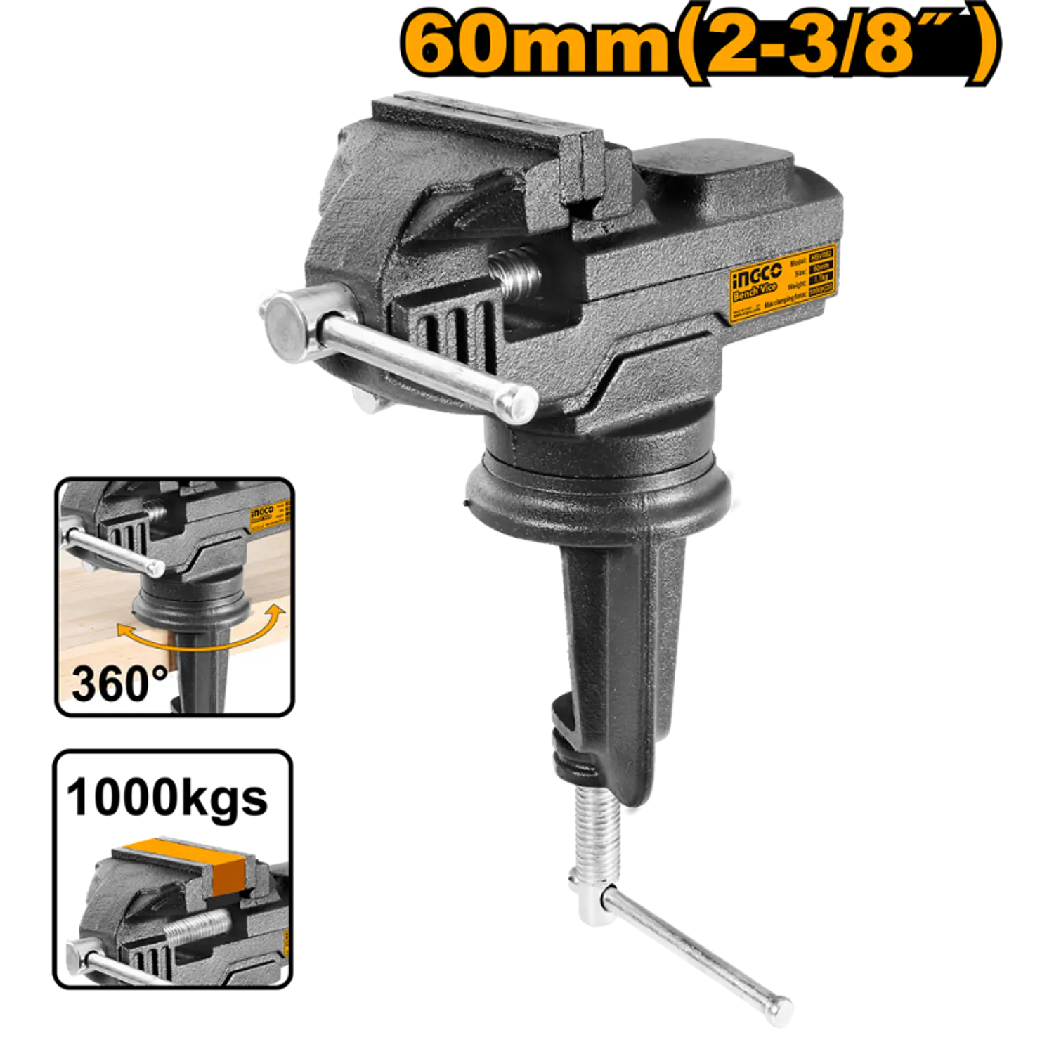TORNILLO MECANICO INGCO 60 MM BASE GIRATORIA # HBV082