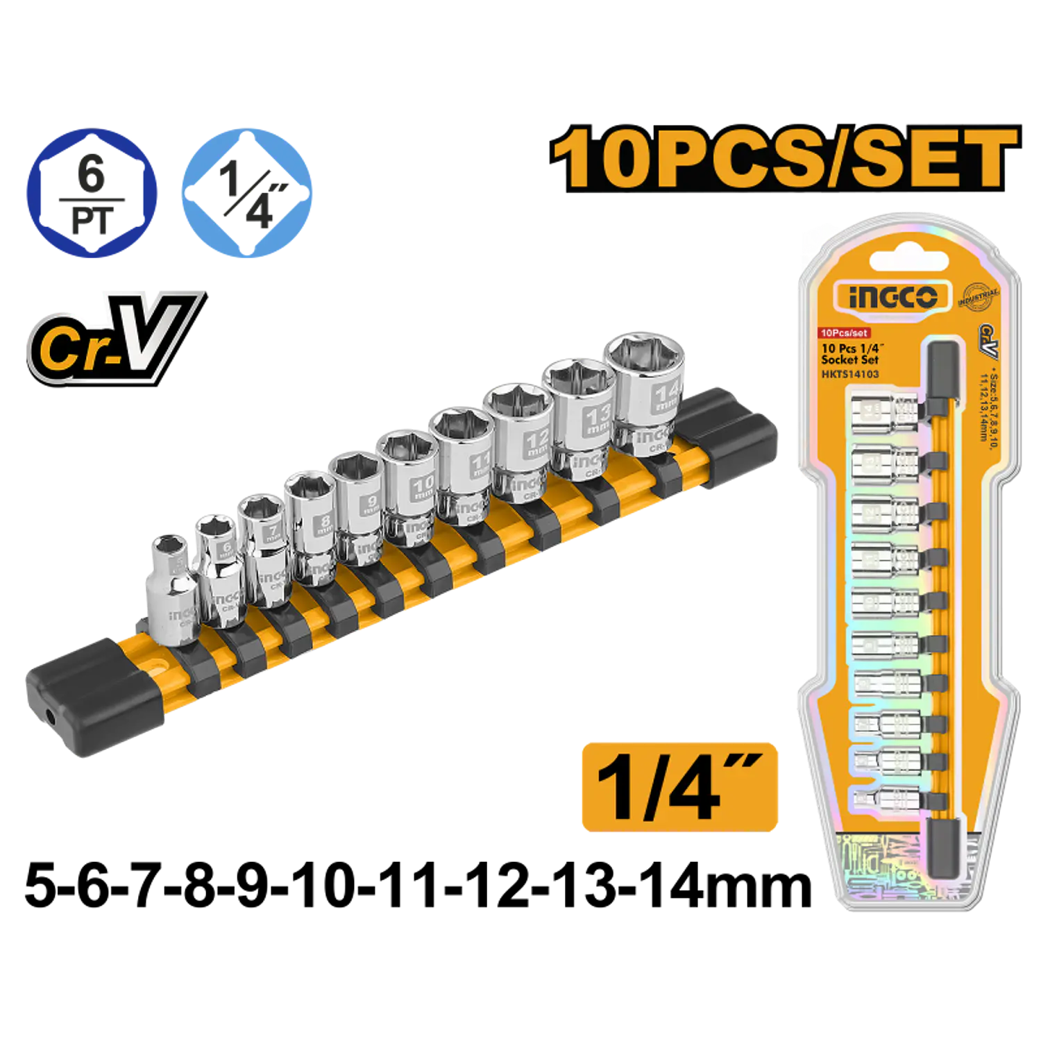 LLAVE DADO INGCO 1/4 DR JGO.10 PZS # HKTS14103
