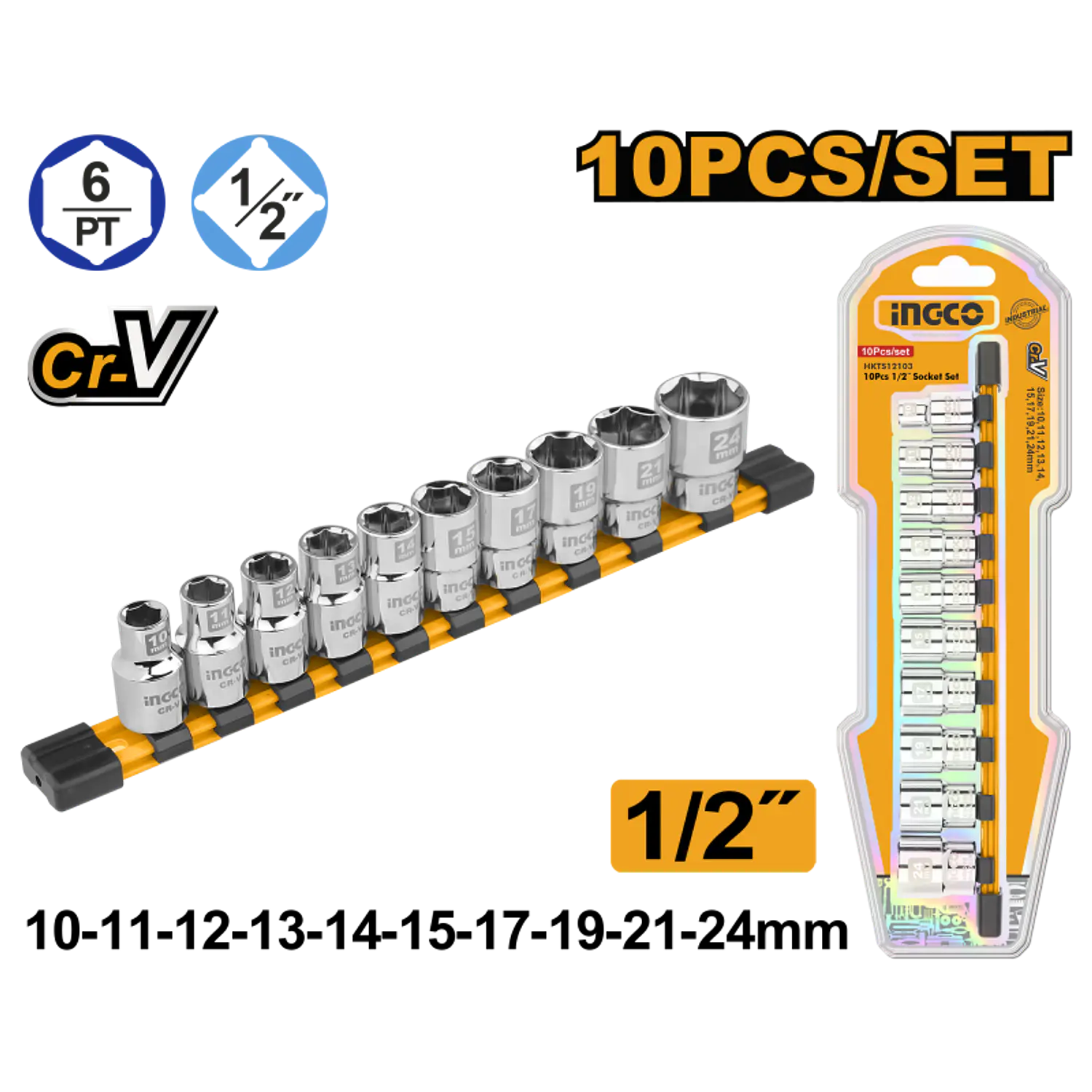 LLAVE DADO INGCO 1/2 DR JGO.10 PZS # HKTS12103