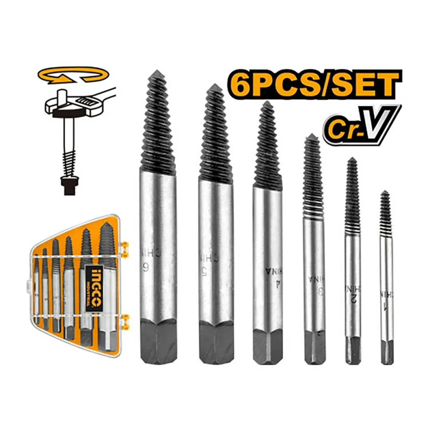 EXTRACTOR PERNOS INGCO 3-25 MM JGO.6 PZAS. # ASE106