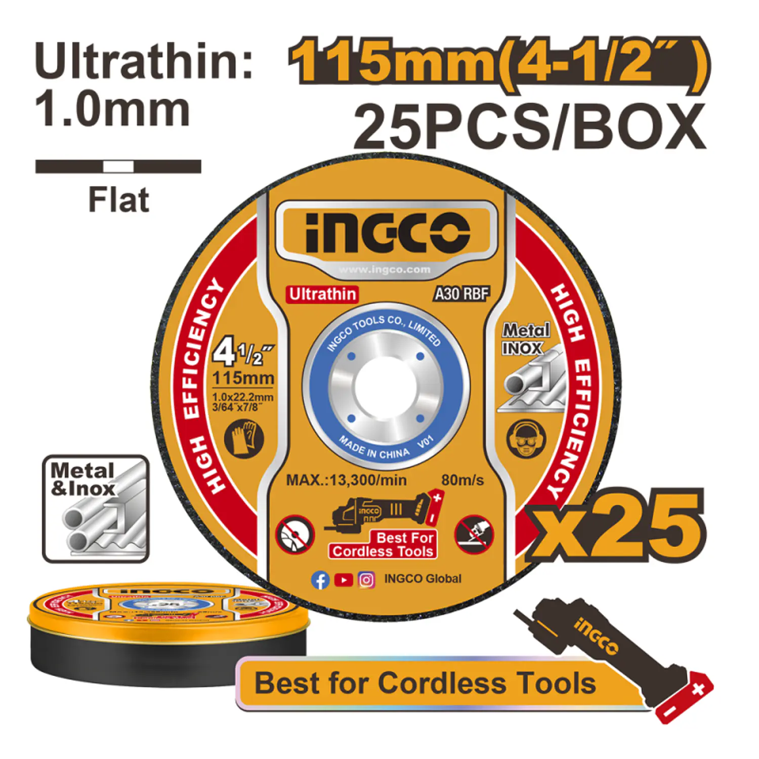 DISCO CORTAR METAL INGCO ULTRAFINOS JGO. 25 PZAS 4.1/2