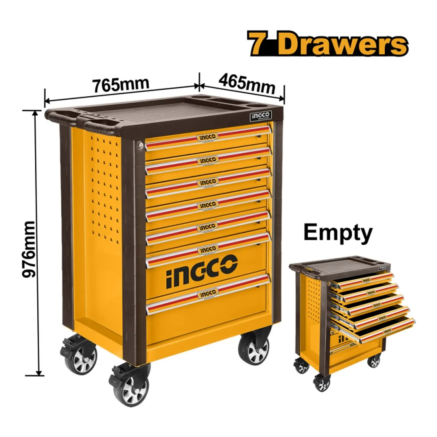 CAJA HERRAMIENTAS INGCO METALICA 765X465X812 MM C/RUEDAS Y 7 BANDEJAS # HDTC01072