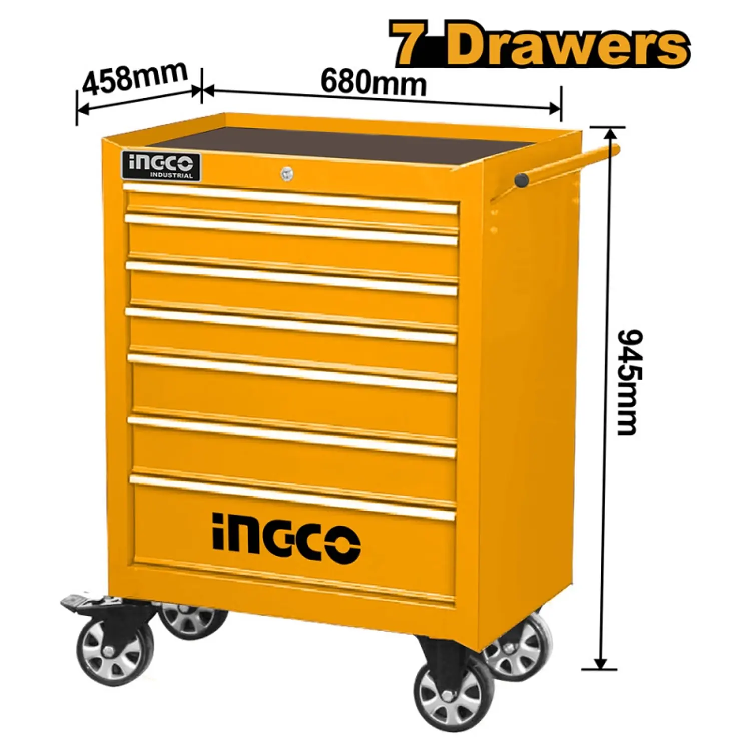 CAJA HERRAMIENTAS INGCO METALICA 680X458X802 MM C/RUEDAS Y 7 BANDEJAS #HDTC02071P