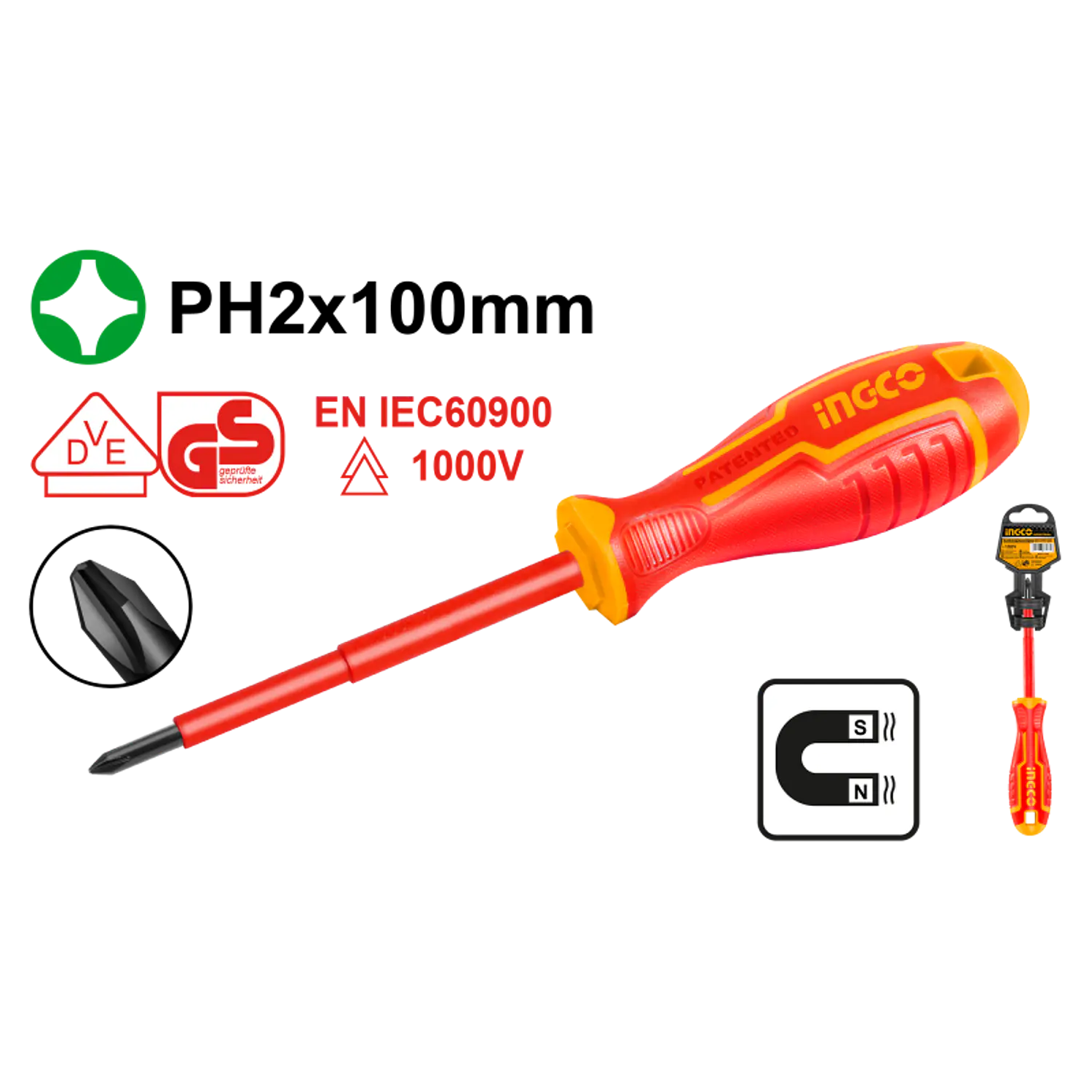 ATORNILLADOR INGCO ELECTRICO AISLADO 1000V PH2 X 100 MM # HISD81PH2100