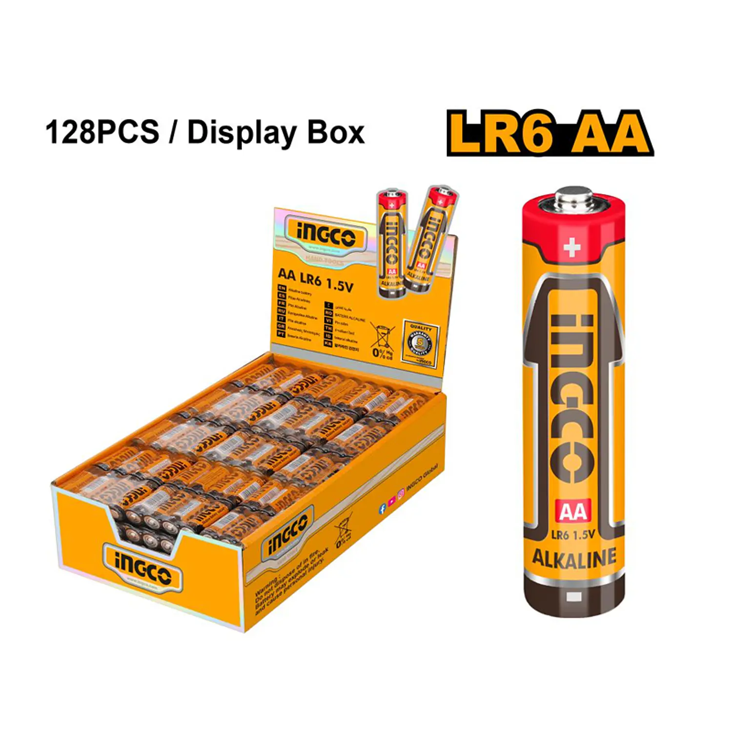 PILA ALCALINA INGCO 2 A 1,5V CAJA 128 PILAS #HAB2A01