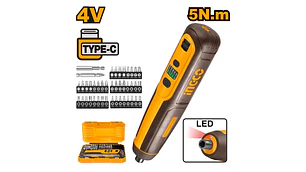 ATORNILLADOR INALAMBRICO INGCO 4V SIN CABLE USB C/43 ACCESORIOS #CSDLI04062