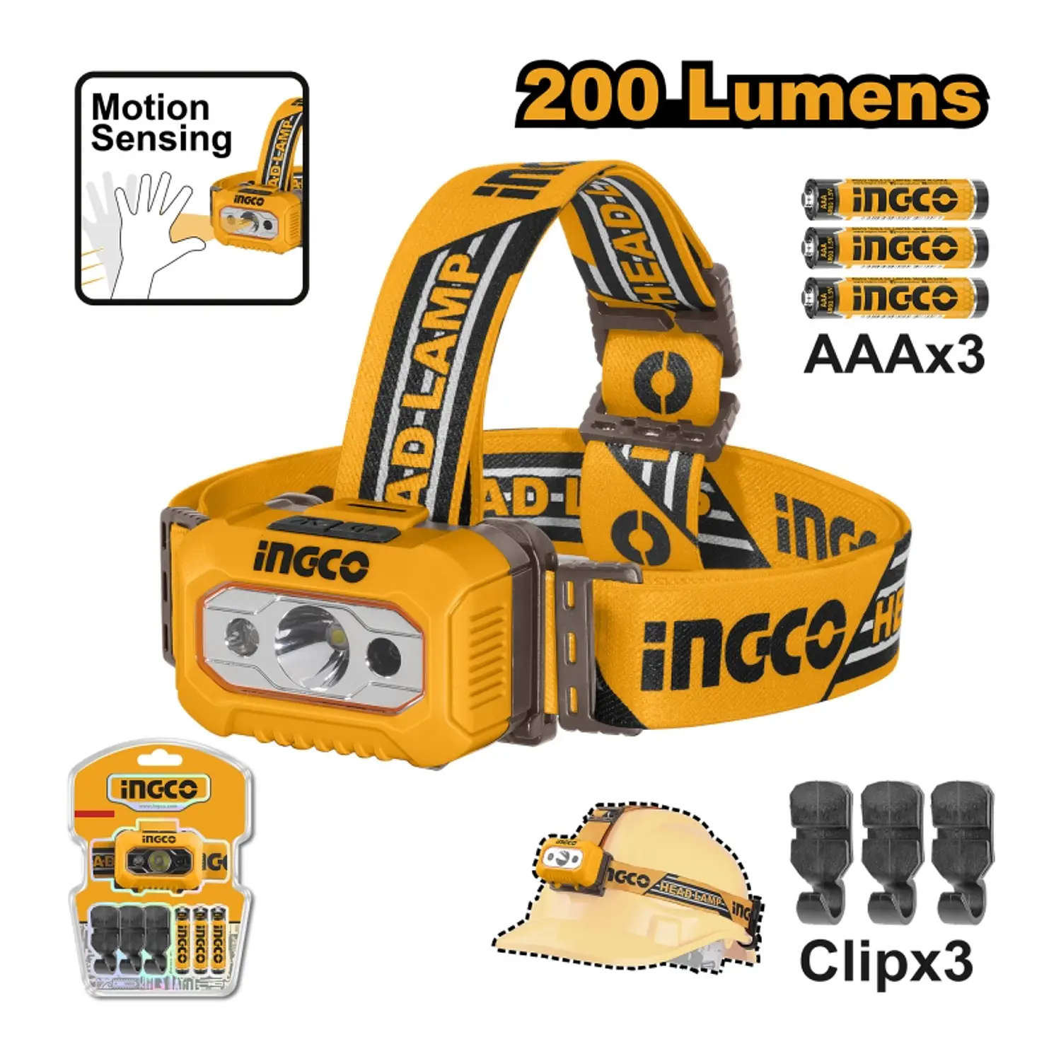 LINTERNA INGCO LED INDUSTRIAL P/CABEZA 3 PILAS AAA # HHL013AAA8