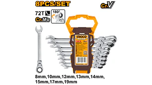 LLAVE PUNTA Y CORONA INGCO DE CHICHARRA ARTICULADA JGO.8 PZS. #HKSPAR1083