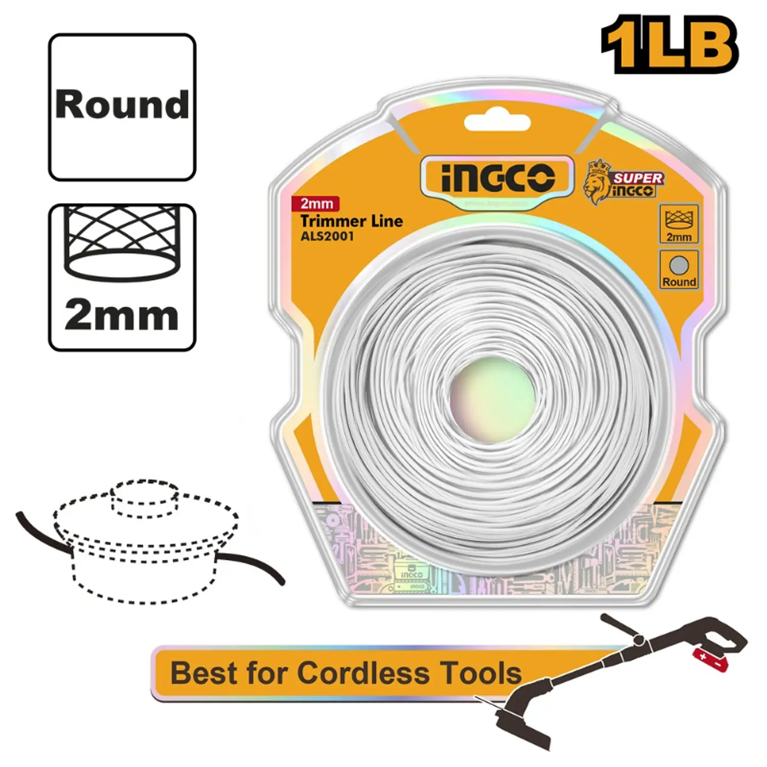 NYLON INGCO P/ORILLADORA 2,0 MM DOBLE BLISTER # ALS2001