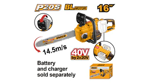 MOTOSIERRA INGCO INALAMBRICA 20V S/BATERIA Y S/CARGADOR BARRA 16