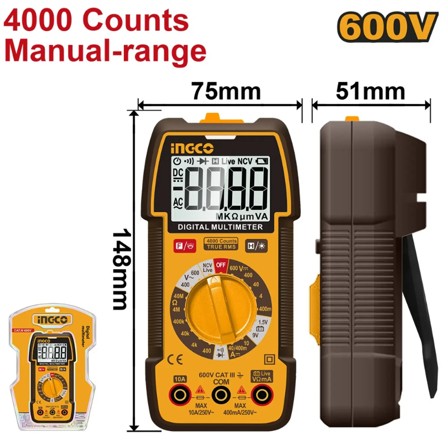 MULTITESTER INGCO DIGITAL INDUSTRIAL 600V # DM36002