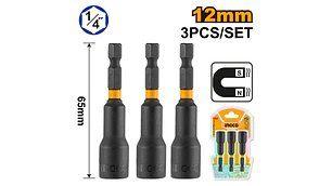 ADAPTADOR INGCO MAGNETICO 1/4 DR PARA DADOS JGO 3 PZAS. 12 MM #AMN1231