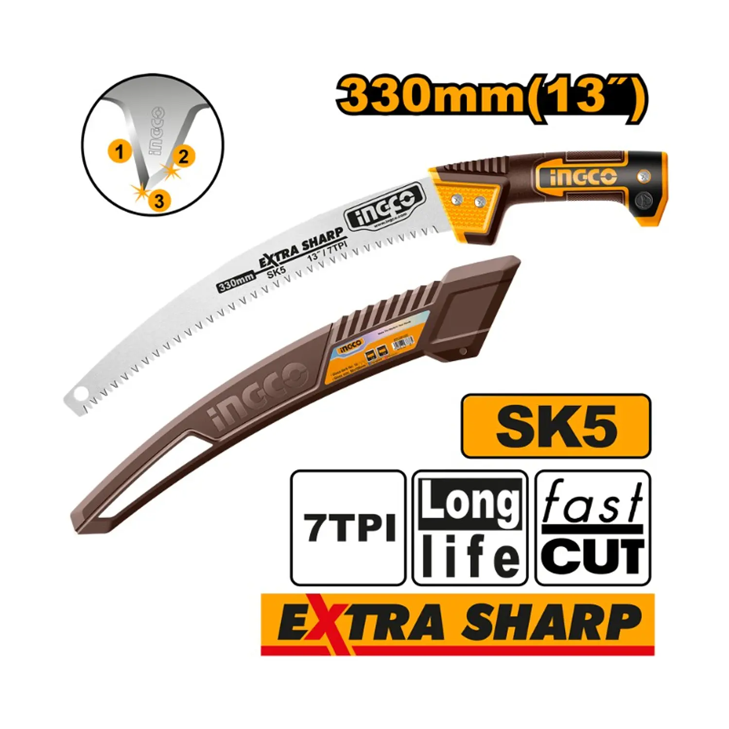 SERRUCHO DE PODA INGCO CURVO INDUSTRIAL 330MM/13