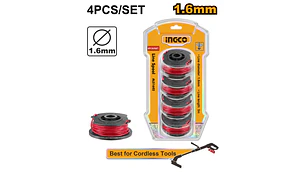 NYLON INGCO P/ORILLADORA 1,6 MM JGO.4 BOBINAS DE 5 MTS.C/U # ALS1602