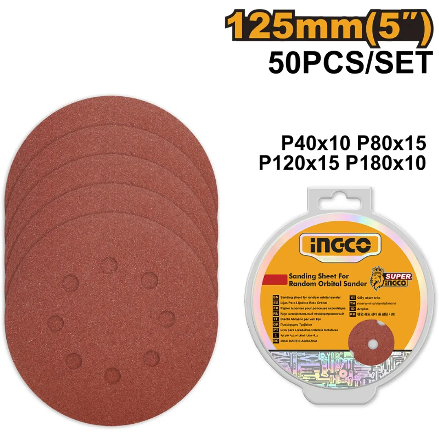LIJA INGCO P/LIJADORA ORBITAL 125 MM JGO.50 PZAS # AKRS1250511