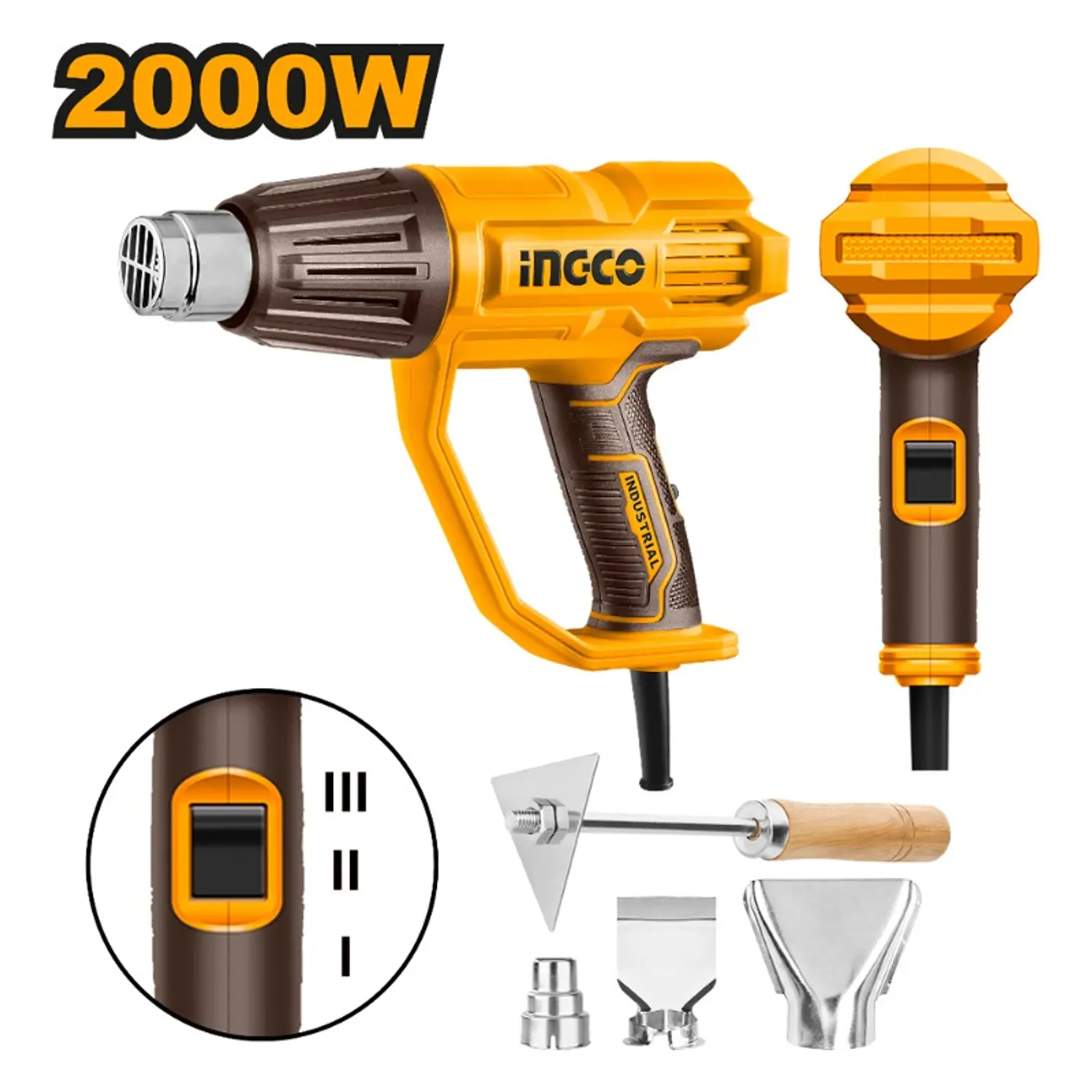 PISTOLA DE CALOR INGCO 2.000 WATTS 50°/450/550°C #HG200078 (C)