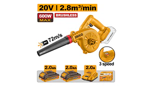SOPLADOR INGCO INALAMB.20V C/2 BAT. 2.0 AH Y CARGADOR # CABLI20682