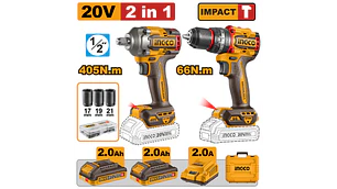 TALADRO IMPACTO INALAMB.20V+ LLAVE IMPACTO INALAMB. INGCO 20V #CKLI20286 (C)