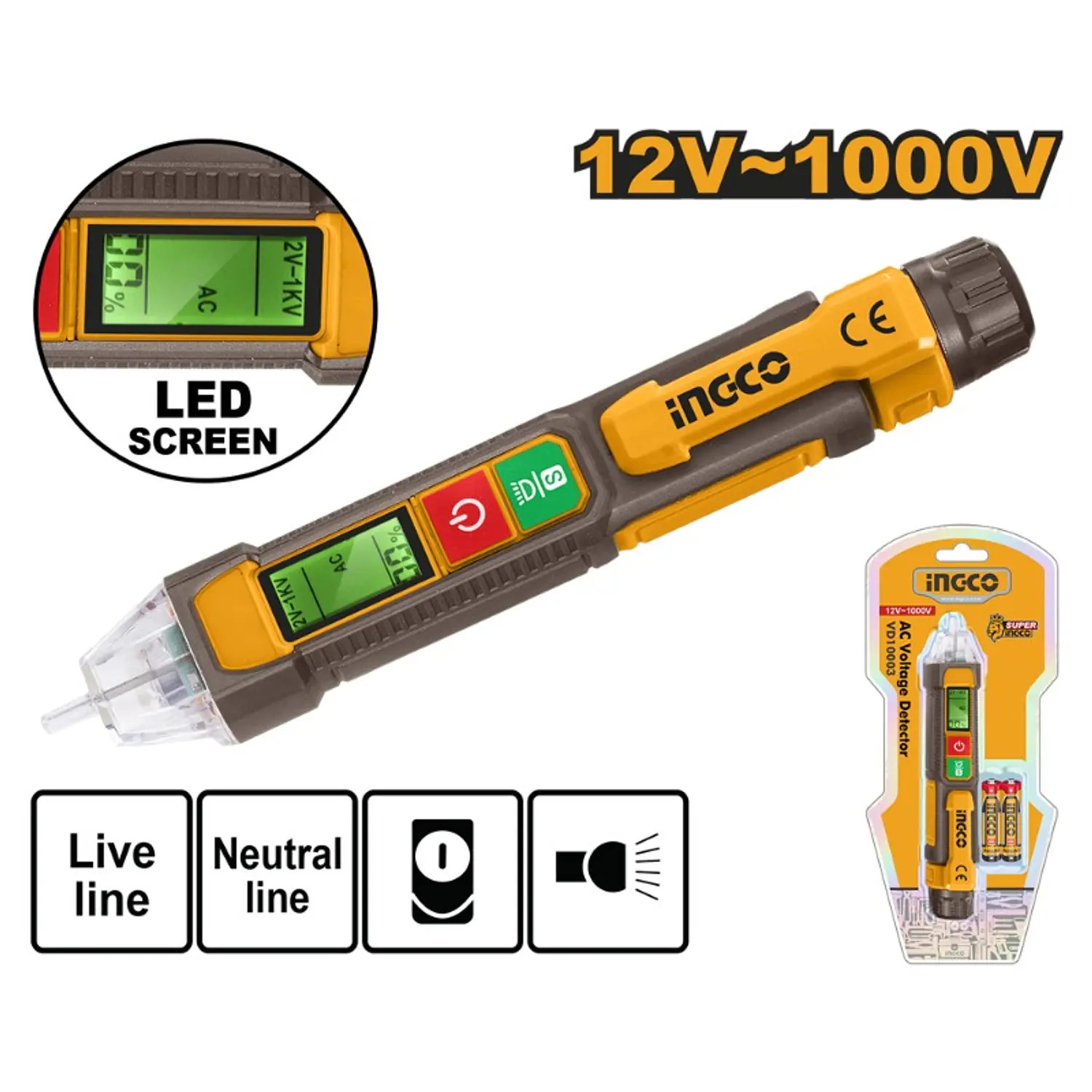 DETECTOR ALTO VOLTAJE AC INGCO 12-1000 V # VD210003