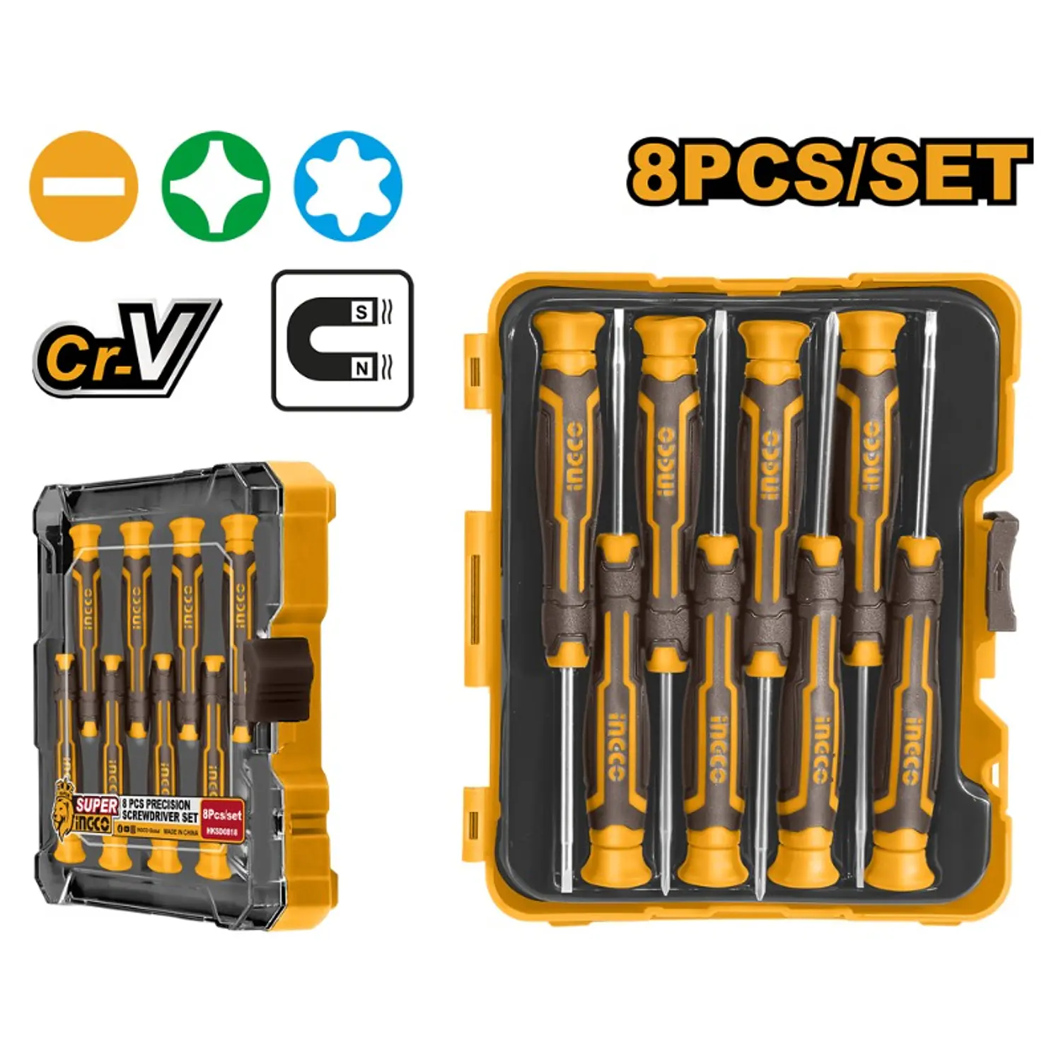 ATORNILLADOR INGCO PRECISION JGO 8 PZAS INDUSTRIAL # HKSD0818
