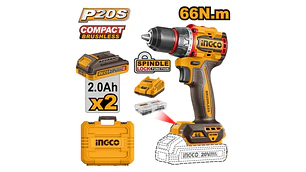 TALADRO ATORN. INGCO INALAMBRICO S/ESCOBILLAS 20V - C/2 BAT.2.0 AH Y 1 CARGADOR #CDLI20668 (C)