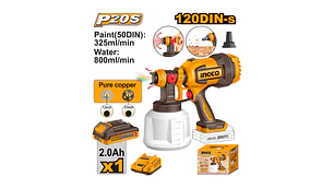 PISTOLA PINTAR INGCO INALAMBRICA 20V 800 ML C/1 BATERIA 2 AH Y 1 CARGADOR # CSGLI20042