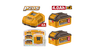 CARGADOR NORMAL INGCO + 2 BATERIAS 4AMP 20V #FBCPK2013 (C)