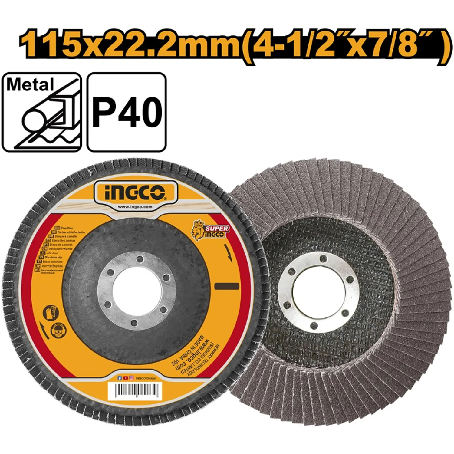 DISCO TRASLAPADO INGCO GRANO 40 115MM # FD11540