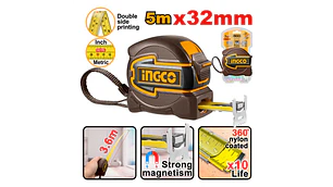 CINTA METRICA INGCO DE ACERO MM-PULG. C/ GANCHO DOBLE 5,0 MTS.#HSMT80532