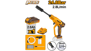 HIDROLAVADORA INGCO INALAM. 20V 24,8 BAR C/BAT + CARGADOR. CAUDAL 2.8L/MIN #CPWLI20362