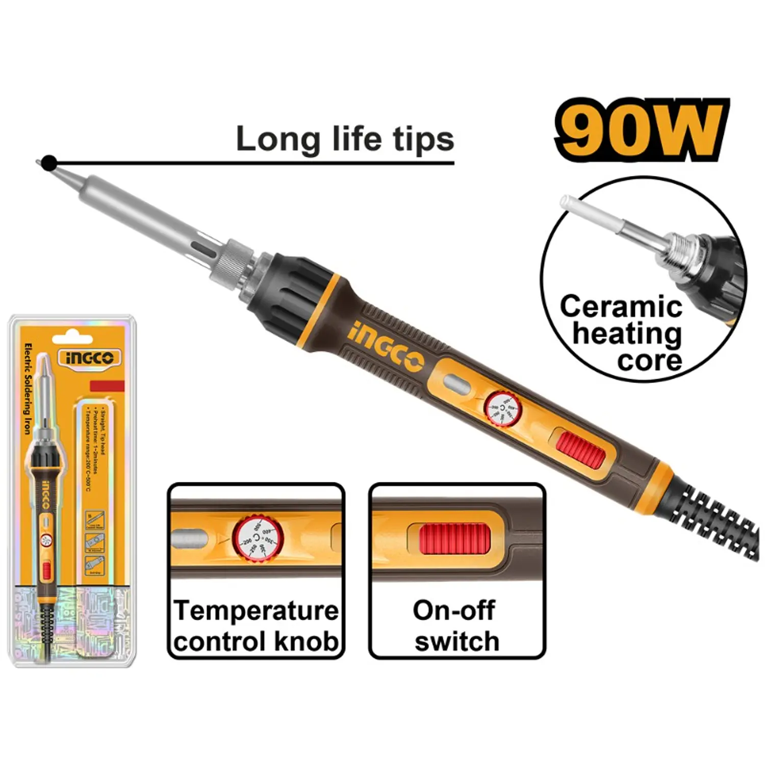 SOLDADOR LAPIZ ESTAÑO INGCO 90 WATTS TEMP AJUSTABLE #SI01608 (C)