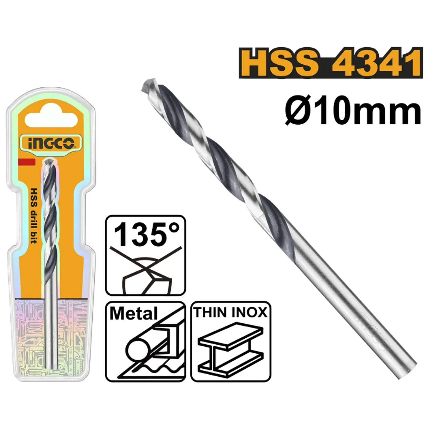 BROCA PARA METAL HSS M2 INGCO 10 MM PUNTA EN 135° # DBT1201004