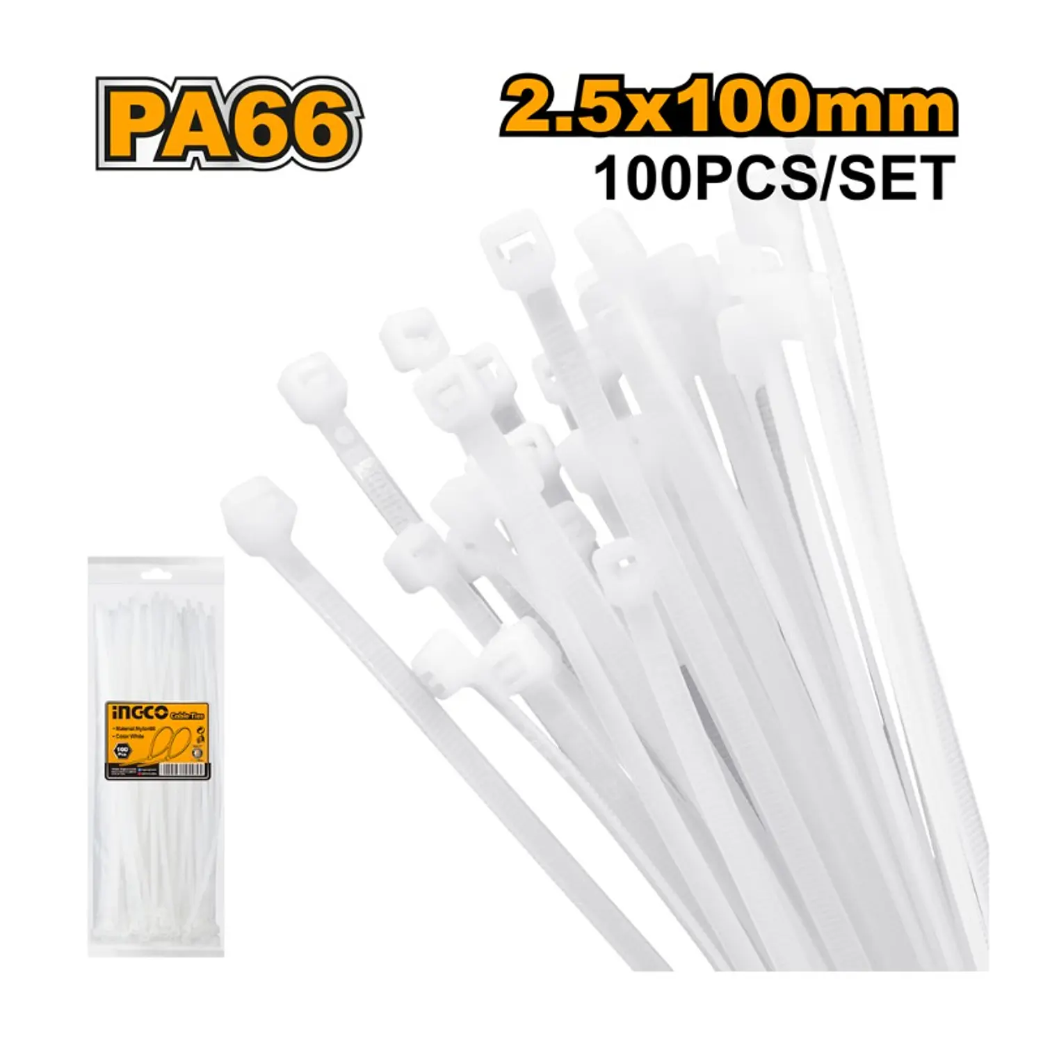 AMARRA PLASTICA INGCO BLANCA BOLSA 100 PZAS. LARGO 100 MM # HCT1001