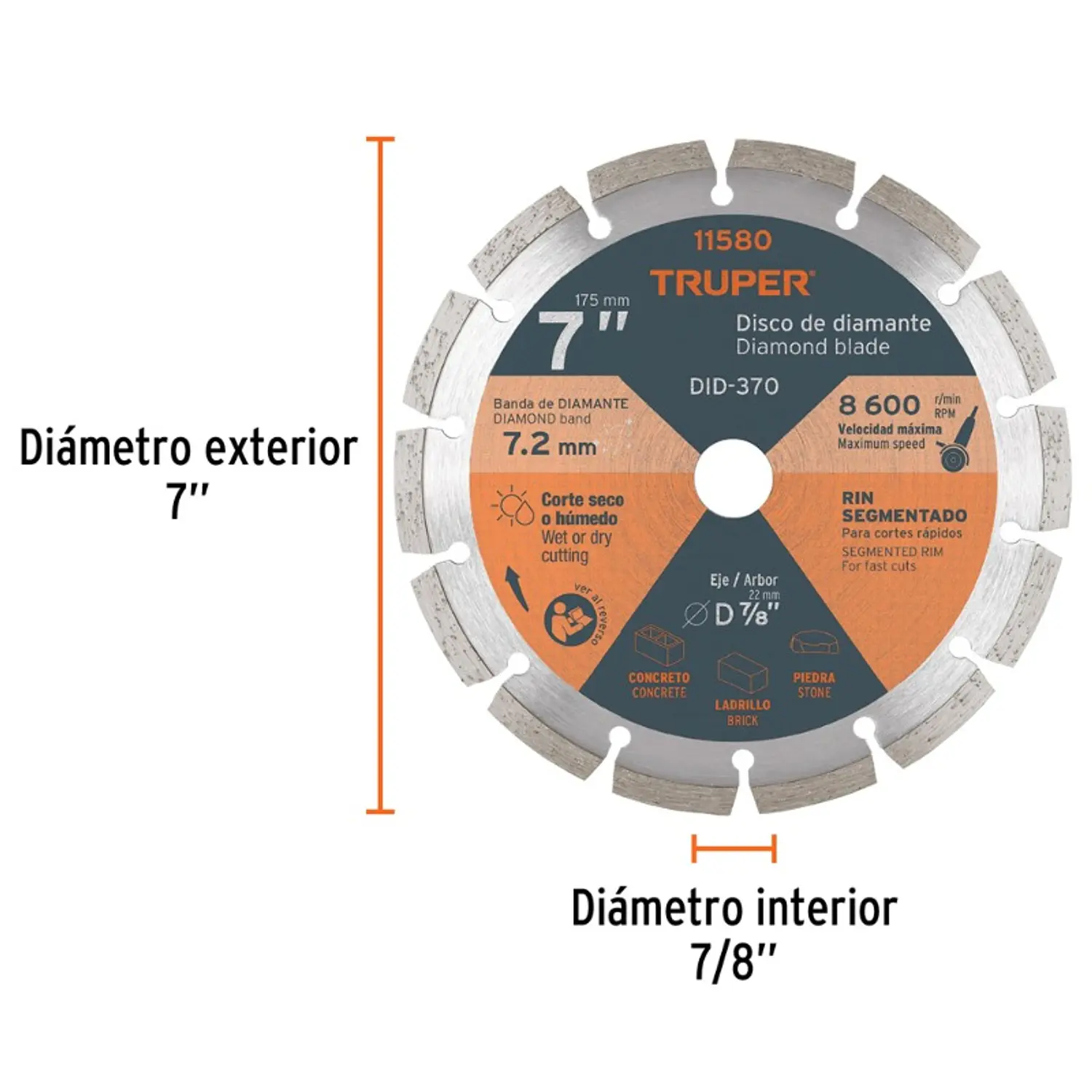 DISCO CORTAR TRUPER DIAMANTADO SEGMENT # DID-370 ( DDT-806D) 7