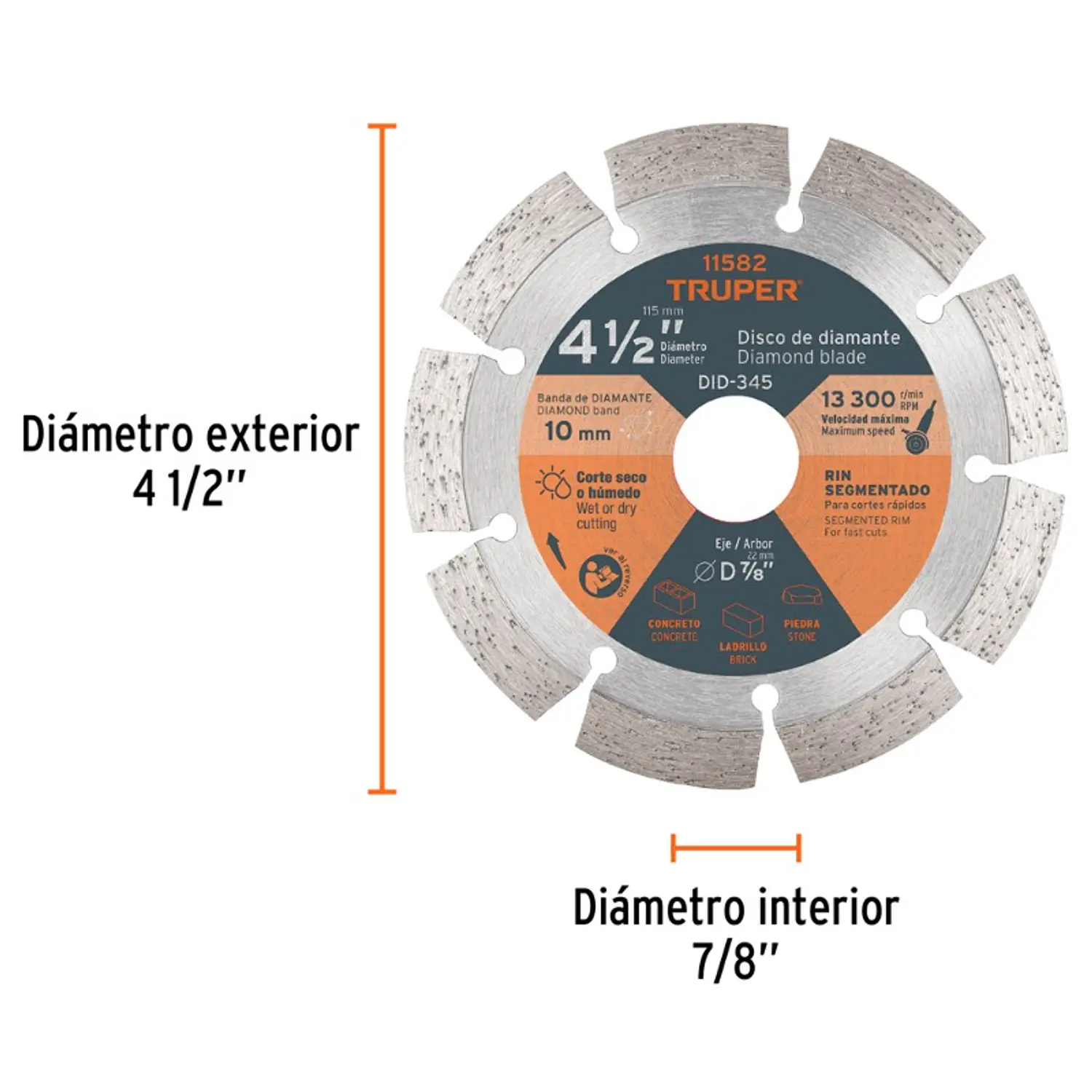 DISCO CORTAR TRUPER DIAMANTADO SEGMENT # DID-345 (DDT-829D) 4.1/2