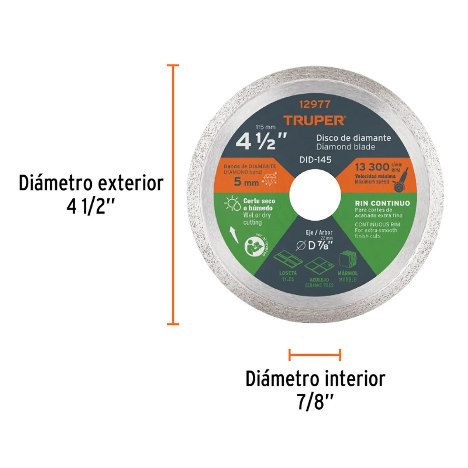 DISCO CORTAR TRUPER DIAMANTADO CONTINUO # DID-145 ( DDT-1549C) 4.1/2