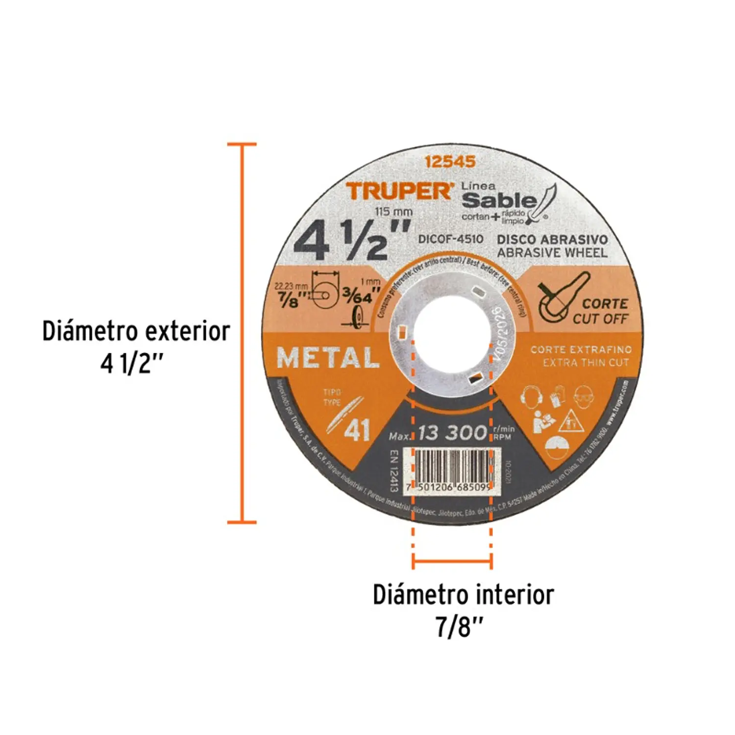 DISCO CORTAR TRUPER CORTE METAL # DICOF-4510 4.1/2