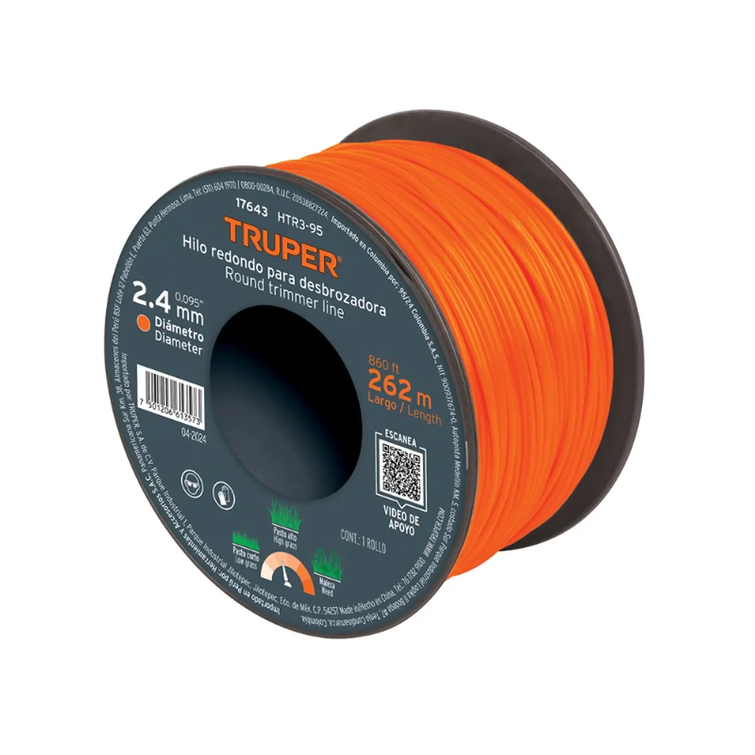 NYLON TRUPER P/ORILLADORA 2,40 MM X 262 MTS. # HTR3-95 EN CARRETE (17643)