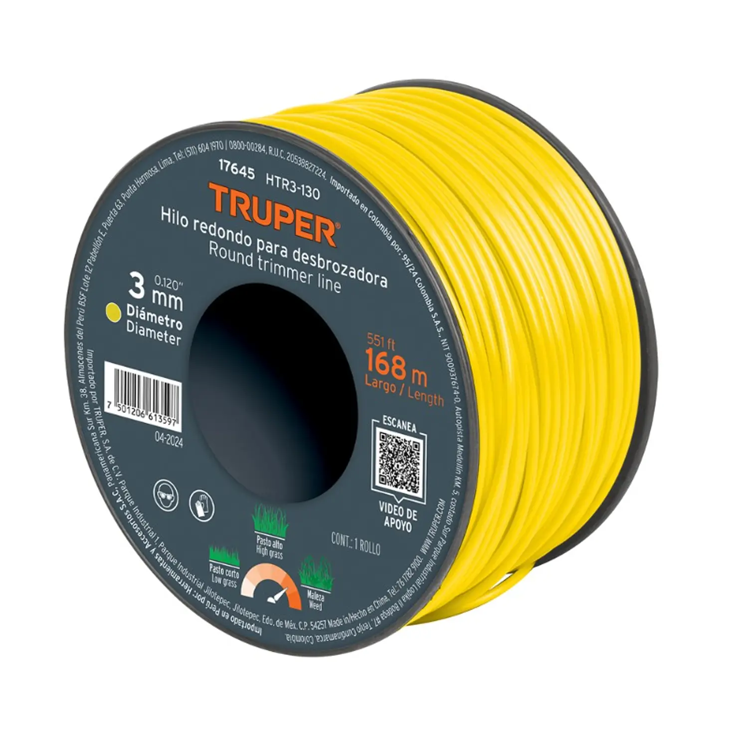 NYLON TRUPER P/ORILLADORA 3,0 MM X 168 MTS. # HTR3-130 EN CARRETE (17645)