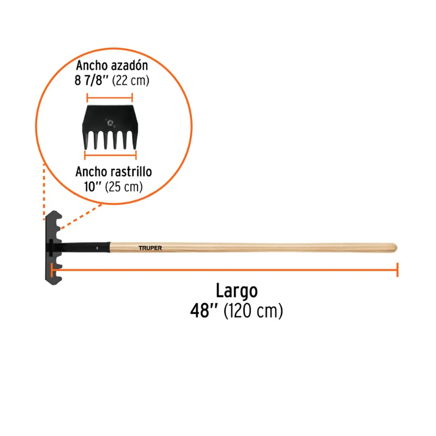 RASTRILLO Y AZADON 2 EN 1 TRUPER MANGO MADERA 48