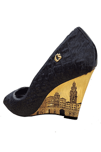 golden wedge high heels 