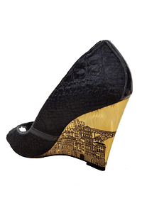 golden wedge high heels 