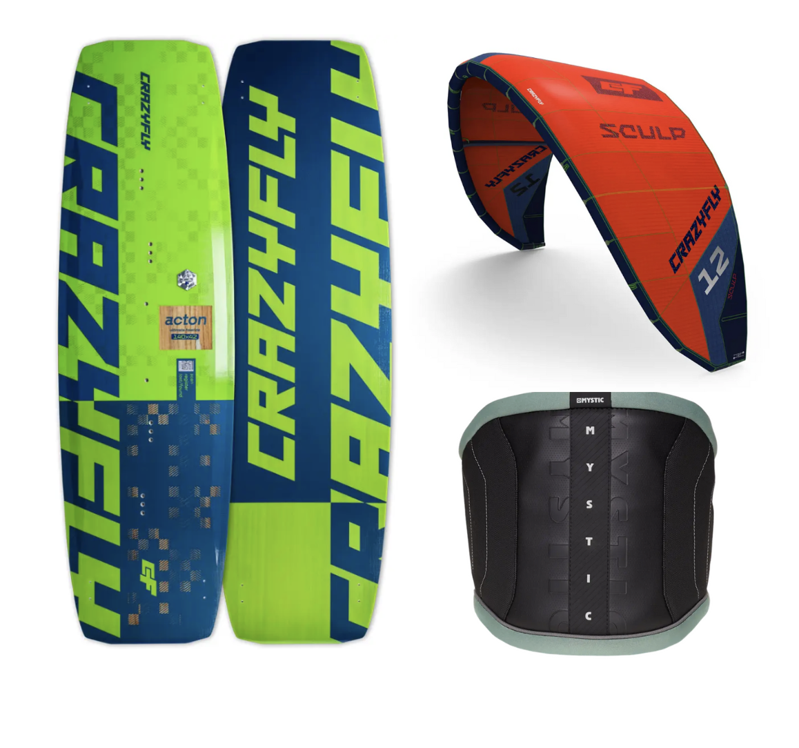 PACK KITESURF </br> CRAZY FLY SCULP + BARRA NOBILE + TABLA ACTON + ARNÉS STAR 1
