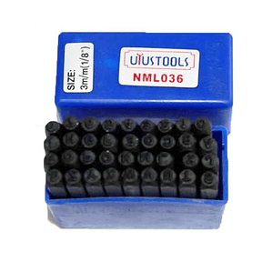 CUÑOS SET 9 NUMEROS Y 27 LETRAS 3 MM ACERO