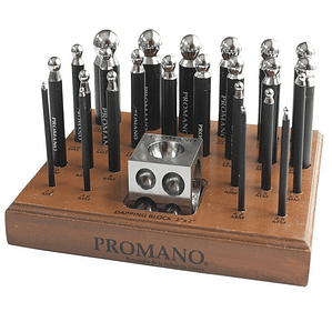 SET DE 24 EMBUTIDORES + DADO ACERO 2 PULGADAS APROX. + BASE DE MADERA